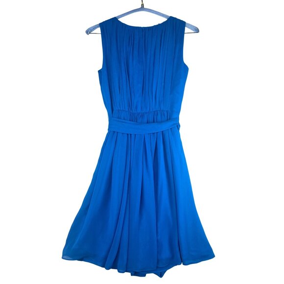 Calvin Klein Blue Sleeveless Pleated A-Line Dress With Belt Size 4 - Picture 2 of 11